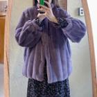 Long-sleeve Floral Printed Dress / Long-sleeve Furry Coat