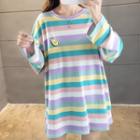 Embroidered Striped Oversize Long-sleeve T-shirt