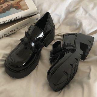 Ruffle Platform Block Heel Loafers
