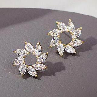 Rhinestone Alloy Flower Earring A158 - 10 - White & Gold - One Size