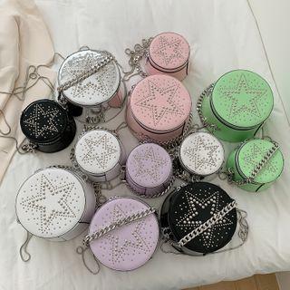 Star Stud Faux Leather Round Crossbody Bag