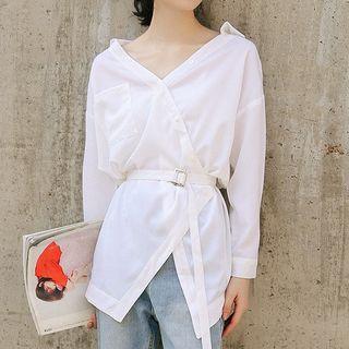 V-neck Asymmetrical Chiffon Blouse