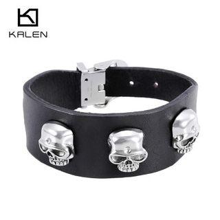 Skull Stud Genuine Leather Bracelet