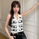 Jacquard Knit Vest Black & White - One Size