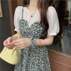 Mock Two-piece Panel Floral Dress As Shown In Figure - One Size