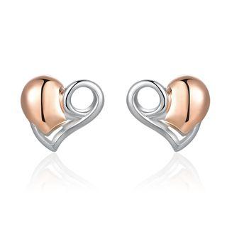 925 Sterling Silver Two Tone Plated Red Heart Earrings