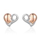 925 Sterling Silver Two Tone Plated Red Heart Earrings