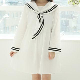 Sailor-collar Mini Dress White - One Size