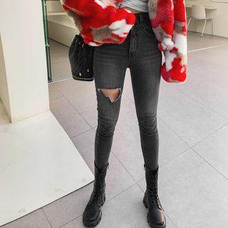 High-waist Cutout-detail Skinny Jeans