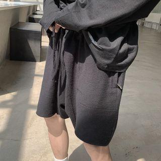 Drawstring-waist Zip-pocket Wide-leg Shorts