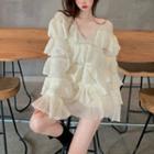 V-neck Long-sleeve Layered Mini Dress