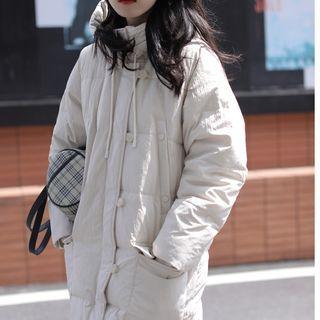 Front Pocket Plain Hooded Padded Coat
