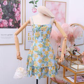 Printed Flower High Waist Vest Dress
