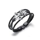 Fashion Creative Skull Multi-layer Black Leather Bracelet Silver - One Size