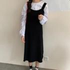 Long-sleeve Frill Trim Top / Sleeveless Midi Knit Dress