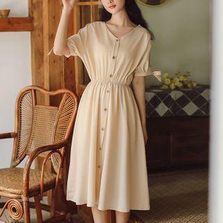 Short-sleeve Tie-cuff A-line Dress