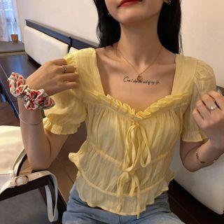 Ruched Puff-sleeve Top
