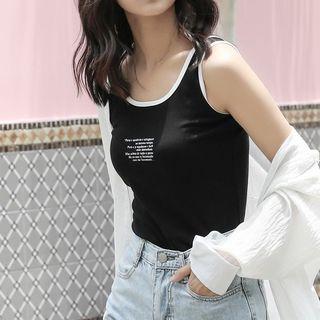 Lettering Contrast Trim Tank Top Black - One Size