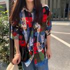 Loose-fit Floral Patchwork Shirt Red - One Size