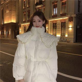 Stand Collar Ruffle Trim Padded Jacket