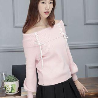 Off-shoulder Stitched Sweater