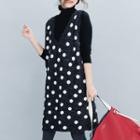Turtleneck Long-sleeve Knit Top / Dotted Sleeveless Knit Dress / Set