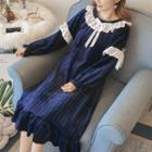 Frill Trim Long-sleeve Flannel Sleep Dress