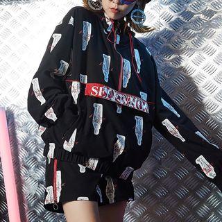 Patterned Lettering Hoodie