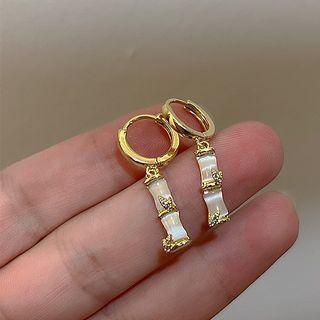 Bamboo Drop Earring 1 Pair - 925 Silver Stud - Gold - One Size