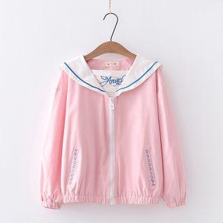 Embroidered Sailor-collar Zip Jacket