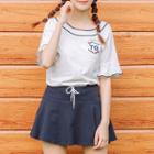 Set: Short-sleeve Embroidered T-shirt + Skort
