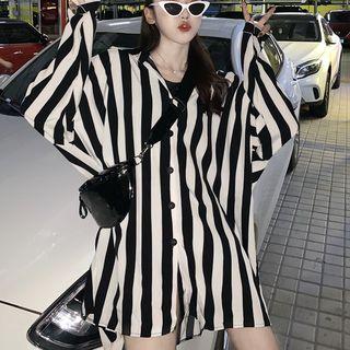 Long-sleeve Striped Shirt Stripe - Black & White - One Size