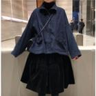 Buttoned Jacket / A-line Midi Velvet Skirt