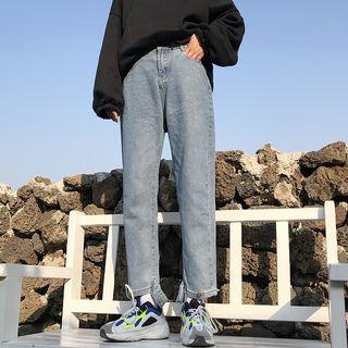 Cropped Washed Straight-leg Jeans