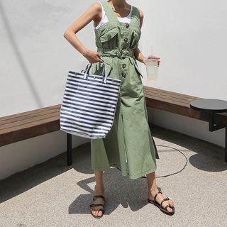 Button-detail Wide-leg Jumpsuit With Belt