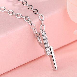 Rhinestone Bar Pendant Necklace With Chain - Silver - One Size