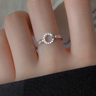 Rhinestone Hoop Alloy Open Ring Silver - One Size