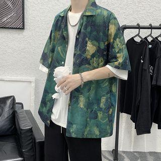 Color-block Oversize Button-up Shirt