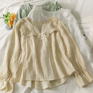 Dip-back Ruffle-trim Striped Loose Top