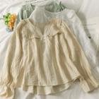 Dip-back Ruffle-trim Striped Loose Top