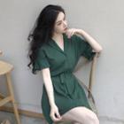 Notch Lapel Short Sleeve Shirt Dress