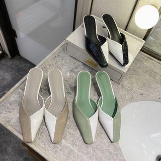 Kitten-heel Paneled Mules
