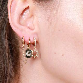 Set Of 3: Moon / Star Rhinestone Alloy Dangle Earring (various Designs)