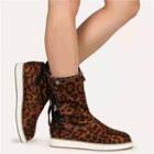 Lace-up Leopard Print Mid Calf Boots