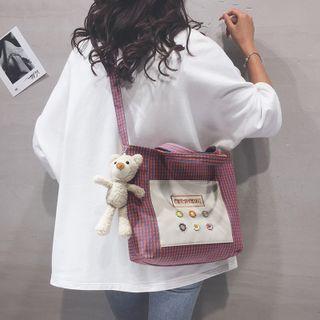Gingham Panel Nylon Crossbody Bag
