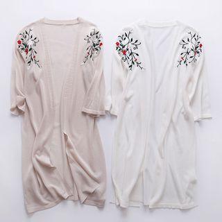 Embroidered Elbow-sleeve Cardigan