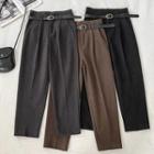 Plain High-waist Acrylic Harem Pants With Belt