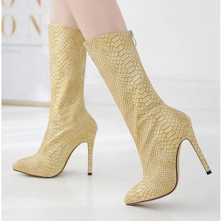 Snake Print Mid-calf High Heel Boots