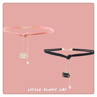 Cat Faux Pearl Pendant Velvet Choker
