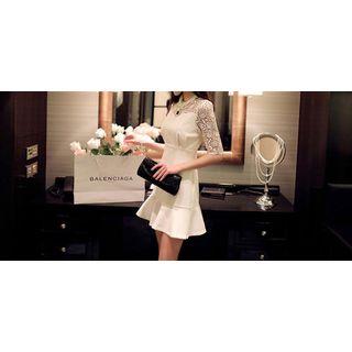 Lace Panel Elbow-sleeve Dress